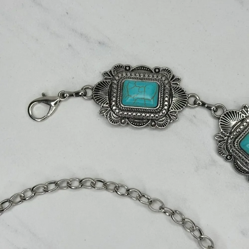 Faux Turquoise Western Concho Chain Belt OS ✨
